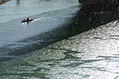 France, Isere, Vienne, The Rhone, canoeing in the rain