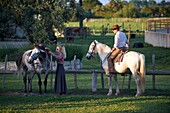 France, Gard, Montcalm, Camargue, Mas de la Paix, Manade de Saint Louis, Groul family on horseback
