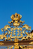 France, Meurthe et Moselle, Nancy, Stanislas square (former royal square) built by Stanislas Leszczynski, king of Poland and last duke of Lorraine in the 18th century, listed as World Heritage by UNESCO, metal gate and railings covered with gold leaves by Jean Lamour