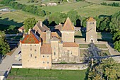 France, Saone et Loire, Pierreclos, castle of Pierreclos (aerial view)