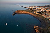 Frankreich, Hérault, Cap d'Agde, Strand Grande Conque, Luftaufnahme