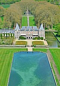 France, Essonne, Gatinais regional park, Courances Castle and garden (aeriel view)