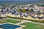 France, Seine et Marne, Fontainebleau, royal castle of Fontainebleau, listed as World Heritage by UNESCO, the gardens create by Le Notre (aerial view)