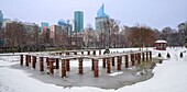 France, Hauts de Seine, Puteaux, Puteaux Island, Rose Garden with snow