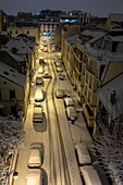 France, Hauts de Seine, Asnieres sur Seine, Barreau street on snow