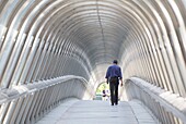 France, Hauts de Seine, Puteaux, La Defense, footbridge Japan Bridge by architect Kisho Kurokawa