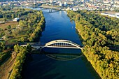 France, Rhone, Grigny, Le Rhone, Givors in the background (aerial view)