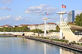 France, Rhone, Lyon, Claude Bernard quay, listed as World Heritage by UNESCO, Karen Blixen riverbank (7th district) and at the end Pont de la Guillotiere