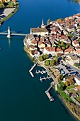Frankreich, Haute Savoie, Seyssel, Brücke über die Rhone (Luftbild)