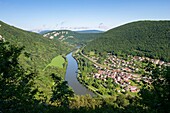 France, Doubs, Baumes Les Dames, veloroute, euro bike 6, the village of Laissey seen from the belvedere of the castle of Vaitet