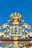 France, Meurthe et Moselle, Nancy, Stanislas square (former royal square) built by Stanislas Leszczynski, king of Poland and last duke of Lorraine in the 18th century, listed as World Heritage by UNESCO, metal gate and railings covered with gold leaves by Jean Lamour