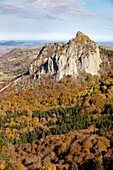France, Puy de Dome, regional natural park of Auvergne volcanoes, Monts Dore, Col de Guéry, the rock Sanadoire, a volcanic protrusion