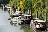 Frankreich, Hauts de Seine, Puteaux, Insel Puteaux, Hausboote entlang der Seine