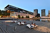 France, Bas Rhin, Strasbourg, development of port du Rhin (Rhine's harbour) and conversion of breakwater of Bassin d'Austerlitz, rehabilitation of the Seegmuller warehouse in offices, shops and accommodation by the agency Heintz-Kehr Architects and the 3 Black Swans tower of architect Anne Demians