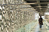 France, Bouches du Rhone, Marseille, J4 esplanade, MUCEM (Museum of European and Mediterranean Civilizations) designed by the architect Rudy Ricciotti, the concrete mesh of the architectural structure