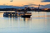 France, Bouches du Rhone, Arles, The Rhone, industrial and port site of Arles Nord in the background