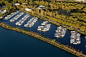 France, Drome, Valence, marina of L'Eperviere on the Rhone (aerial view)