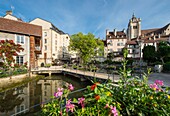 Frankreich, Jura, Dole, die Mühle und der kleine Schleusenplatz Gerber und Stiftskirche Notre Dame