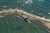 France, Bouches du Rhone, Regional Natural Park of Camargue, Arles, mouth of the Rhone (aerial view)