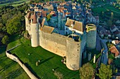 France, Cote d'Or, Chateauneuf en Auxois, labelled The Most beautiful Villages of France, the castle (aerial view)