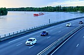 France, Drome, Valence, A7 motorway bordering the Rhone
