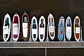France, Gironde, Bassin d'Arcachon, La Teste-de-Buch, port, pinasses boat (aerial view)