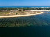 Frankreich, Gironde, Bassin d'Arcachon, lege-cap-ferret, die Muschel von Mimbeau und ihre Austernparks (Luftbild)