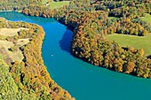 Frankreich, Haute Savoie, Saint Germain sur Rhone, Die Rhone (Luftaufnahme)