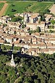 France, Ardeche, Viviers, Saint Vincent de Viviers cathedral (11th century), Saint Michel tower, historical monument (aerial view)