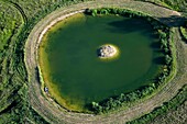 France, Marne, Fismes, Environment pond in campaign (aerial view)