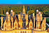 France, Loir et Cher, Loire valley listed as World Heritage by UNESCO, Chambord, the castle (aerial view)