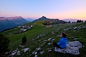 France, Haute Savoie, Entremont, sunset on the Auges chalets