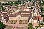 France, Saone et Loire, Maconnais, former abbey of Cluny and old town (aerial view)