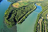 France, Drome, Livron sur Drome, confluence of La Drome and Rhone (aerial view)