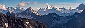 France, Hautes Alpes, Nevache, La Clarée valley, the snow dome of the Bar des Ecrins (4101m) from the Col des Muandes (2828m) on the GR 57