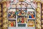 France, Finistere, Lampaul Guimiliau Parish close, Notre Dame church, 17th century altarpiece of Passion