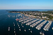 France, Morbihan, La Trinite sur Mer, the harbour, Crac'h River (aerial view)
