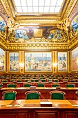 France, Paris, Palais Royal, Council of State, Assembly Hall to paintings by Henri Martin around 1920 on the theme of the laborious France presenting to the Council of State