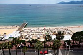 Frankreich, Alpes Maritimes, Cannes, der Privatstrand des Carlton-Palastes am Boulevard de la Croisette