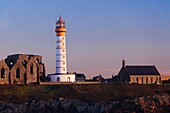 France, Finistere, Plougonvelin, Saint Mathieu point, Lighthouse, Chapel and abbey of Saint Mathieu listed as Historical Monument