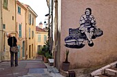 France, Alpes Maritimes, Cannes, the old town in Le Suquet district, Olivia Paroldi street art at the corner rue Coste Corail and Traverse de l'eglise
