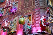 France, Bas Rhin, Strasbourg, old town listed as World Heritage by UNESCO, Christian Patisserie (pastry) on rue de l'Outre, facade decorated for Christmas