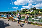 France, Finistere, Clohars Carnoet, the picturesque fishing harbour of Doelan, hike on the GR 34 hiking trail