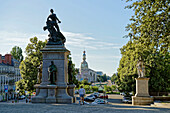 France, Loire-Atlantique (44) Nantes, Saint Pierre Cours, war memorial (1870-1871) and in the background the Lieu Unique, LU old cookie factory converted into a cultural centre, tower by architect Jean Marie Lepinay