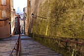 Frankreich, Rhone, Lyon, 5. Arrondissement, Altstadt von Lyon, historische Stätte, die von der UNESCO zum Weltkulturerbe erklärt wurde, Aufstieg der enthaltsamen Karmeliter, im Hintergrund der Turm der Incity