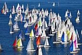 France, Morbihan, La Trinité sur Mer, start of the Tour de Belle Ile regatta (aerial view)