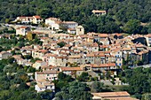 France, Var, Presqu'ile de Saint Tropez, the hilltop village of Ramatuelle (aerial view)
