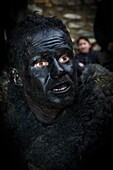 France, Pyrenees Orientales, Prats-de-Mollo, life scene during the bear celebrations at the carnival, portrait of the man disguised as a bear