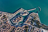 France, Charente Maritime, Saint Martin de Re, listed as World Heritage by UNESCO, the harbour (aerial view)
