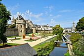 France, Morbihan, Gulf of Morbihan, Vannes, general view of the ramparts, connetable tower (commander of the French Tower) and cathedral St-Pierre and Saint-Patern church in the background